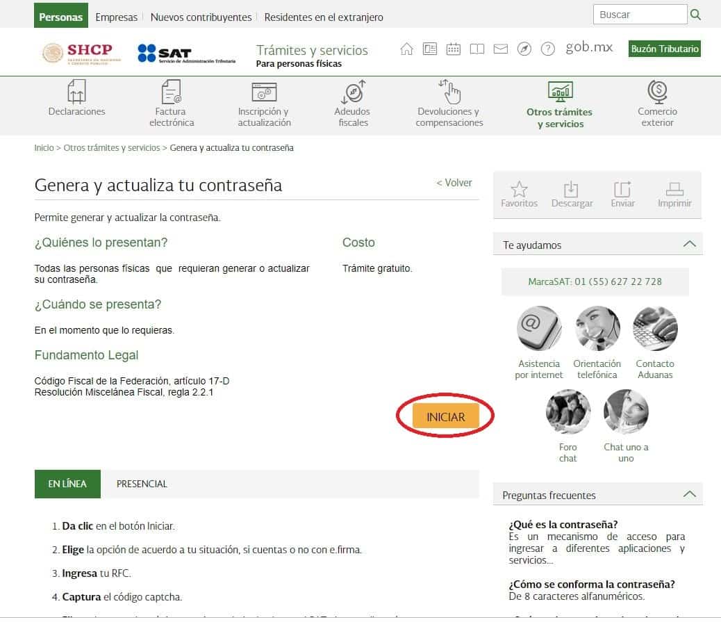 Qué hacer si se pierde la contraseña del SAT